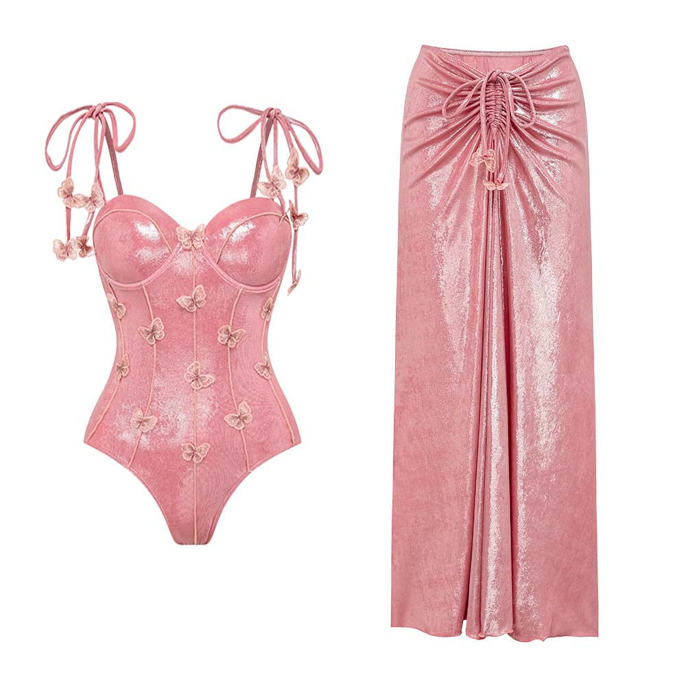 Shiny Butterfly Monokini with Skirt